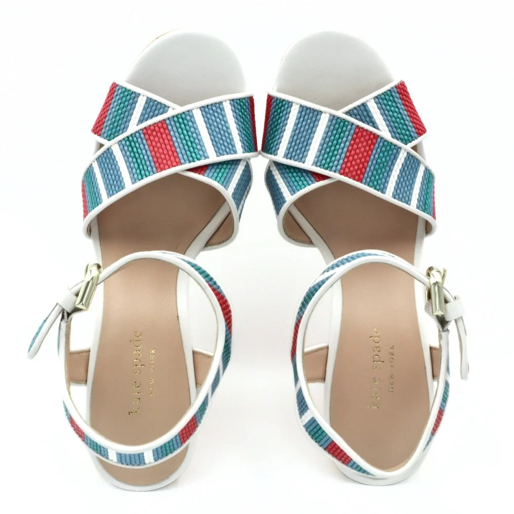 Kate Spade New York Grace Raffia Platform‎ Wedge Sandals Striped Women’s 8B